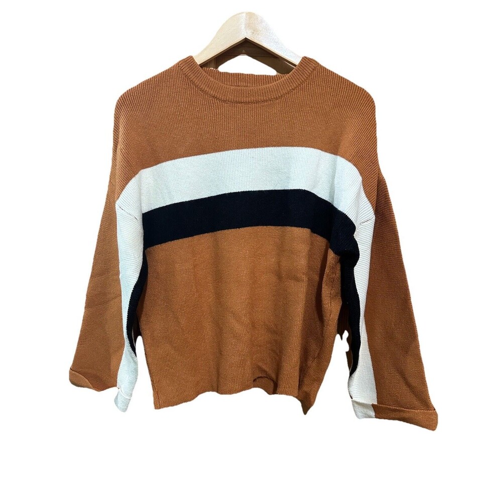 Lumiere‎ Women's  Color Block Knit Sweater White Black Brown  Size Large EUC